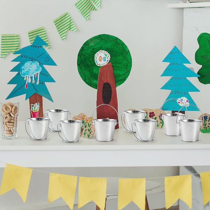 3.1" Galvanized Mini Tin Buckets – 12Pcs Silver Metal Buckets with Handle, Ideal for Party Favors, Bridal Shower and Craft Projects (Silver, 3.1")