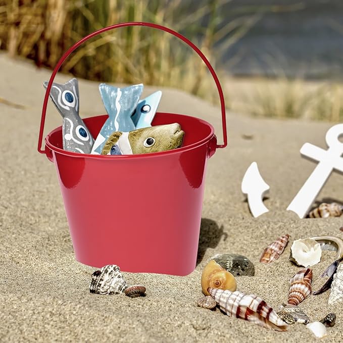 Small Metal Buckets with Handle, 6 Pack 4.3 Inch Colored Galvanized Bucket for Kids,Classroom,Crafts,and Party Favors (Red, 4.3" Top)