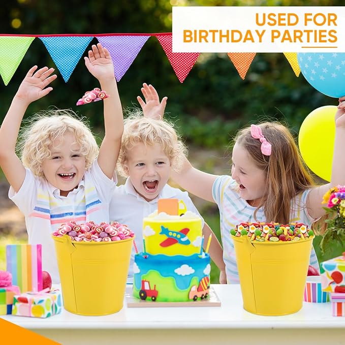 OBTANIM 7 Pack Yellow Metal Buckets with Handle Galvanized Ice Pails for Plants, Succulents, Party Favors Organizing, Rustic Home Decor or Classrooms Pencil Storage (7.1 x 5.2 inch)