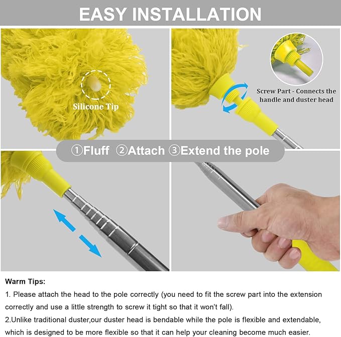 DELUX Microfiber Feather Duster Extendable Cobweb Duster with 100 inches Extra Long Pole, Bendable Head & Scratch-Resistant Hat for Cleaning Ceiling Fan, High Ceiling, Blinds, Furniture & Cars
