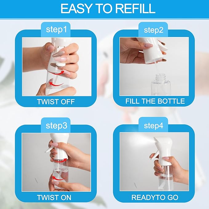 Spray Bottle for Hair Continuous Ultra Fine Mist (200ml) 360° Multi Spray Bottle for Plants, Cleaning, Skin Care Leakproof & Durable White 1 Pack