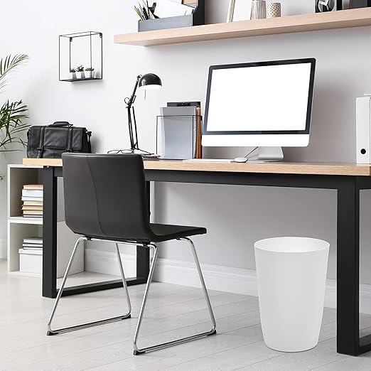 Mini Waste Basket - Durable Small Plastic Garbage Trash Can Bin - Lidless Open-Top Rectangular Slim Profile for Compact Spaces - Suitable for Home, Bathroom, Office, Bedroom, Kitchen and More, White