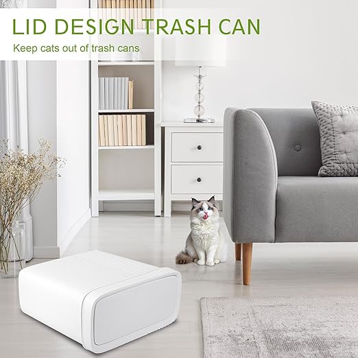 UUJOLY Small Bathroom Trash Can with Lid Slim Wastebasket Garbage Can Plastic Container Basket Trash Bin for Kitchen, Laundry Room, Office, Kids Room, Dorm, White, 2.4 Gallon