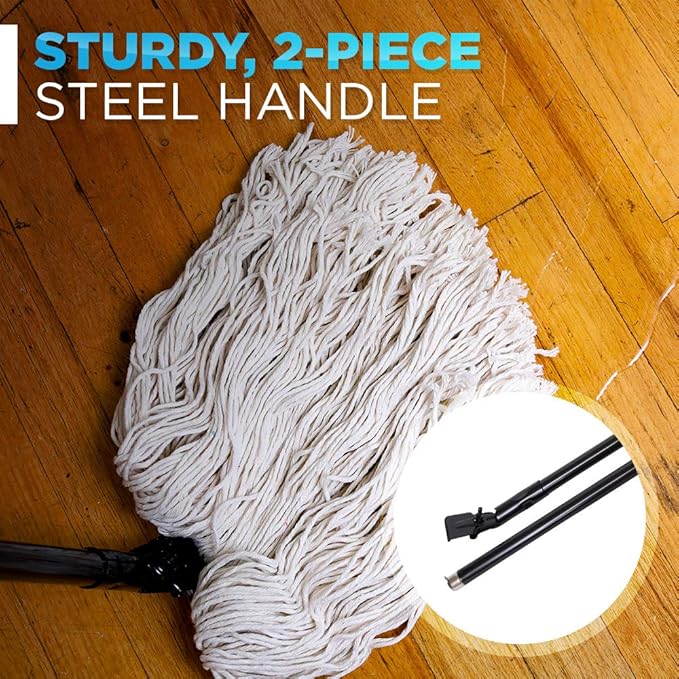 Fuller Brush Wet Mop – Stainless Steel Handle with Hang-Up Hole, Heavy Duty, Durable, Washable, Janitorial Floor Mop (Mop Head)