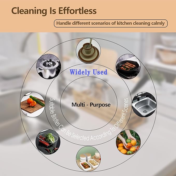 Wooden Dish Scrub - Natural Fiber Scrubber for Handle Kitchen Food & Dishes and Vegetable - 3 Pack