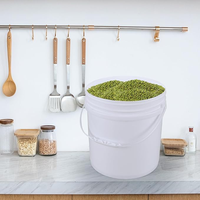 7 Gallon Plastic Bucket with Airtight Lid, Food Grade All Purpose Pail Built-in Handle, White (Pack of 4)