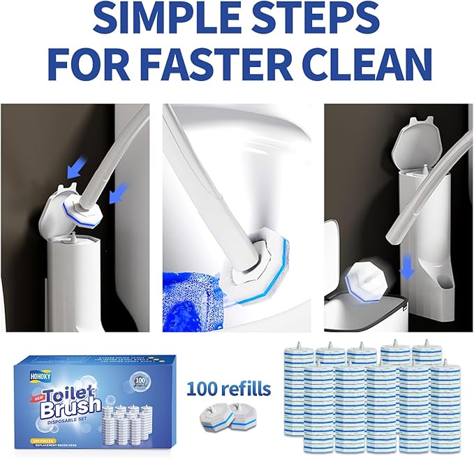 100pc Bulk Toilet Wand Refills - Disposable Toilet Brush Replacement Heads, Value Pack for Household Cleaning Bathroom cleaners Compatible Heads,washroom mats Brush Cleaning System,Clean Refill Pads.