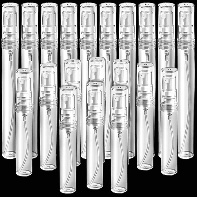 Teenitor 20Pcs Mini Spray Bottles, 10ml Mini Spray Bottles 5ml Mini Spray Bottles, Plastic Refillable Perfume Bottles Empty, Clear Travel Perfume Bottles Refillable