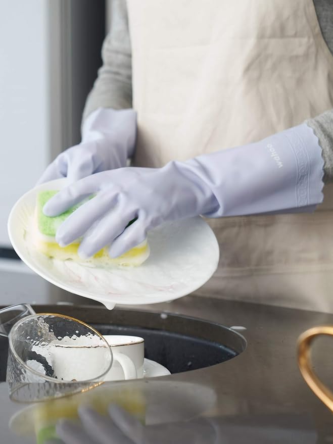 LANON wahoo Skin-Friendly Dishwashing Cleaning Gloves, Reusable Unlined Dish Washing Gloves, Non-Slip, Icelandic Blue, Medium