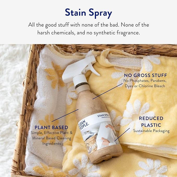 The Clean People Stain Remover Spray - Simple, Clean Ingredients - Laundry Spot Treatment for Food, Pet & Baby Stains - Boosted with Enzymes - Fabric Safe - 16oz (2 Pack)…