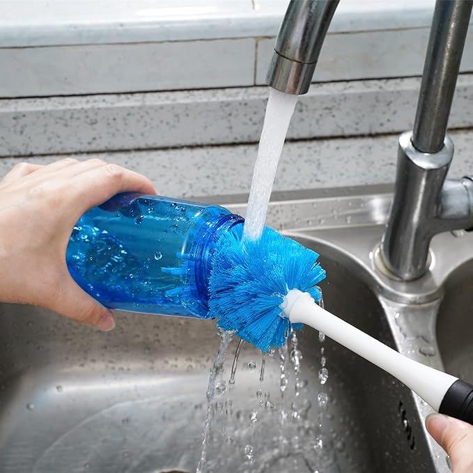 Dish Brush Set of 3 with Water Bottle Brush, Dish Scrub Brush and Scrubber Brush, Long Handle Kitchen Scrub Brushes for Dishes, Bottles, Cups, Pots, Pans and Sinks, Flat Head