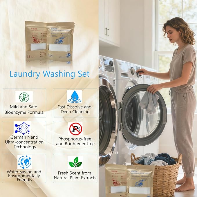 Laundry Washing Set: Laundry Detergent Sheets and Color Absorber Sheets, Deep Clean and Protect Colors, Dissolvable Laundry Soap Sheet with Dye-trapping Sheet for Home Washing, travel clothes