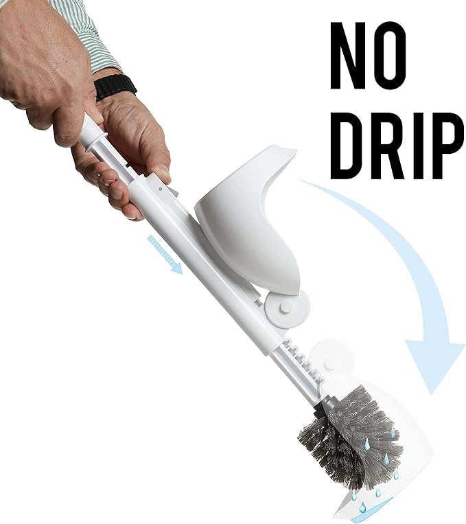 ELYPRO Toilet Brush with Holder – Drip-Free Hygienic Bathroom Scrubber with No-Drip Caddy, Built-in Spout, Fast-Drying Ventilated Design, Compact Toilet Cleaner for RV, Boat, Home – White