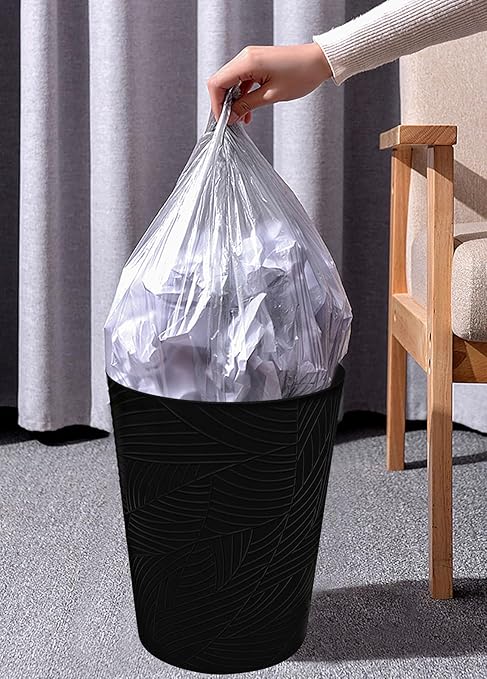 1.8 Gallons Small Trash Can, Decorative Wastebasket, Modern Leaf Pattern Design, Polypropylene Trash Can for Bathroom, Bedroom, Office (1, Black)