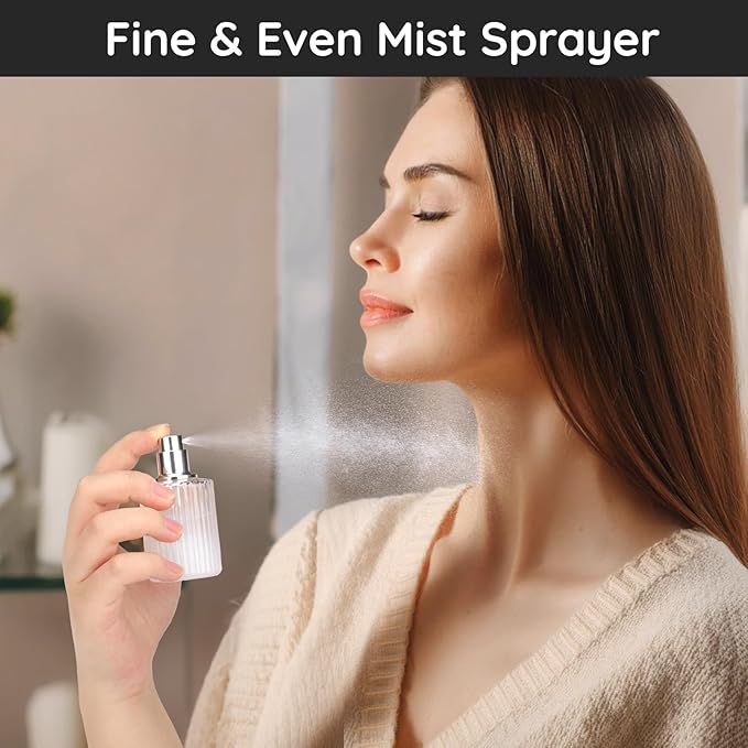 Segbeauty 1oz Glass Perfume Spray Bottle Refillable, 4pcs Fine Mist Perfume Bottles Empty, 30ml Cologne Travel Bottle with Refill Tool Kit, White Atomizer Cologne Sprayer, Fragrance Atomizer Sprayer