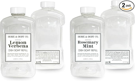 Home & Body Co. Lemon Verbena, Rosemary Mint Dish Soap Refills, 2 Pack 78oz bottles