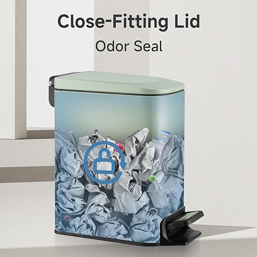 TIPGO Slim Bathroom Trash Can with Lid Soft Close, 6 Liter / 1.6 Gallon Stainless Steel Garbage Can with Removable Inner Bucket, Step Pedal, Small Trash Cans for Bedroom, Office, Kitchen (Green)
