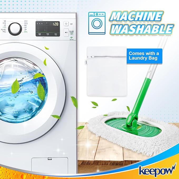 KEEPOW Reusable Microfiber Mop Pads Compatible with Swiffer Sweeper, Dry Sweeping Cloths, Washable Wet Mopping Cloth Refills for Hardwood Floor Cleaning, 4 Pack