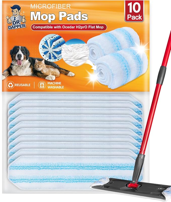 10 Pack Flat Mop Replacement Pads Compatible with OCedar H2prO Flat Mop System Washable Reusable Mop Refills Compatible with OCedar Flat Mop
