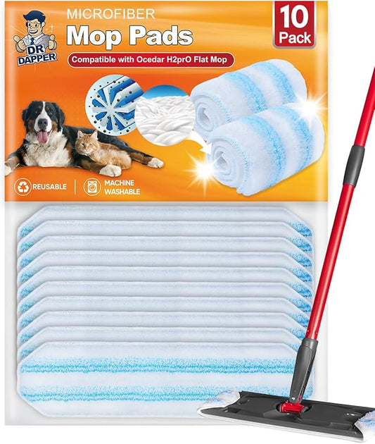 10 Pack Flat Mop Replacement Pads Compatible with OCedar H2prO Flat Mop System Washable Reusable Mop Refills Compatible with OCedar Flat Mop