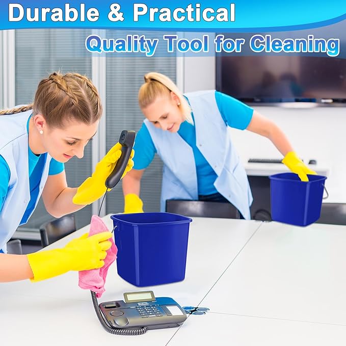 Zhehao 6 Pcs 3 Quart Cleaning Bucket Small Detergent Square Bucket Sanitizing Plastic Pail with Handles Square Cleaning Pail for Home, Offices, School, Commercial Use, Food Service (Dark Blue)