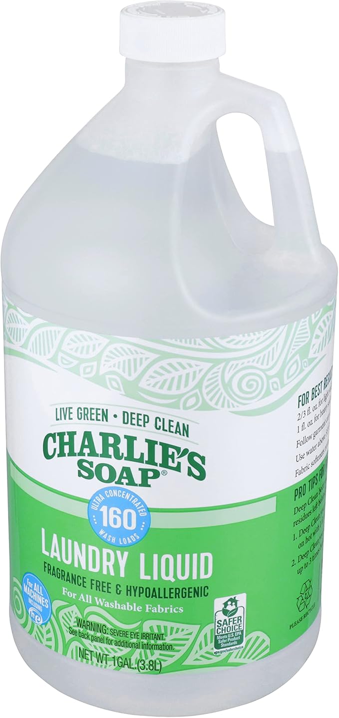 Charlie’s Soap Laundry Liquid (160 Loads, 1 Pack) Natural Deep Cleaning Hypoallergenic Laundry Detergent – Eco-Friendly, Safe and Effective