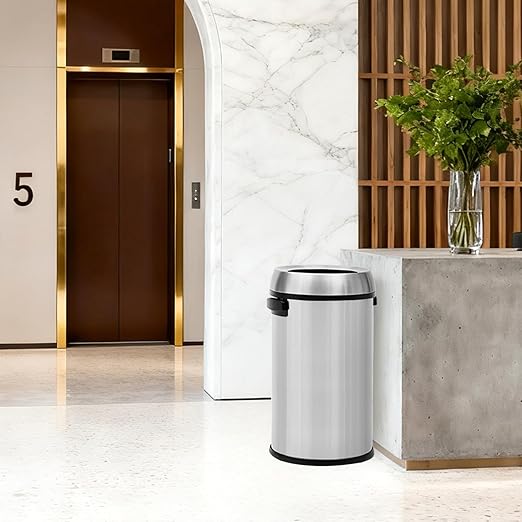 Garvee 17 Gallon/65 Liter Trash Can, Fingerprint-Proof Stainless Steel Open Top Garbage Can, Heavy Duty Commercial Round Trash Bin for Restaurant, Home, Office, Silver