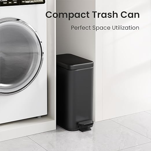 Cesun Bathroom Trash Can with Lid, 2.6 Gallon Small Black Bathroom Garbage Can Soft Close, Stainless Steel Waste Basket with Step Pedal for Bedroom, Laundry Room, Living Room, Home Office, Toilet, RV