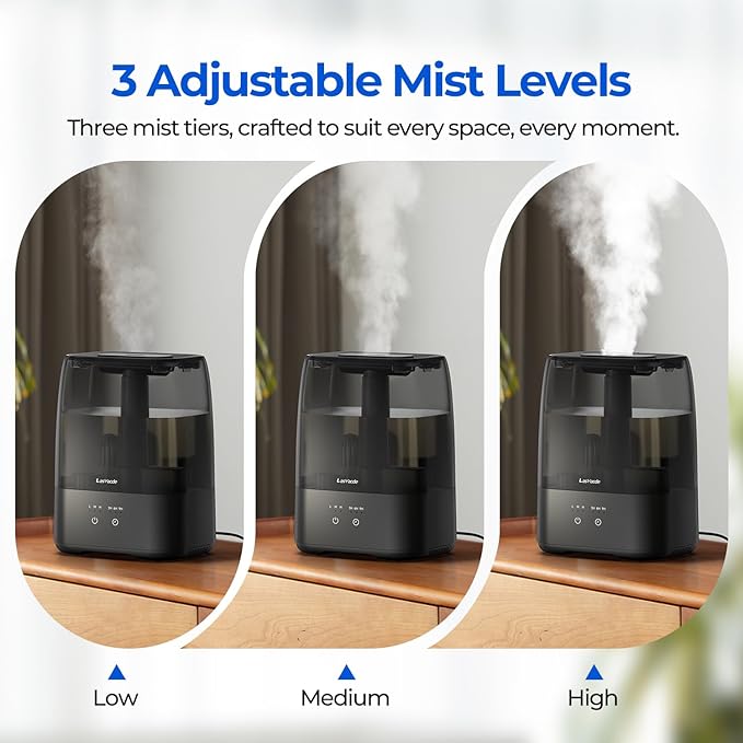 Top Fill Humidifiers for Bedroom, 4.0L Tank Cool Mist Humidifiers for Large Room, 40H Runtime, 28dB Quiet Ultrasonic Air Humidifier for Home, Plants with 9H Timer, Aroma Tray