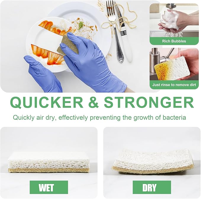 Natural Kitchen Sponges, 12 Pack Non-Scratch Sponge for Dishes, Biodegradable Scruber Sponges Kitchen for Cleaning, Household