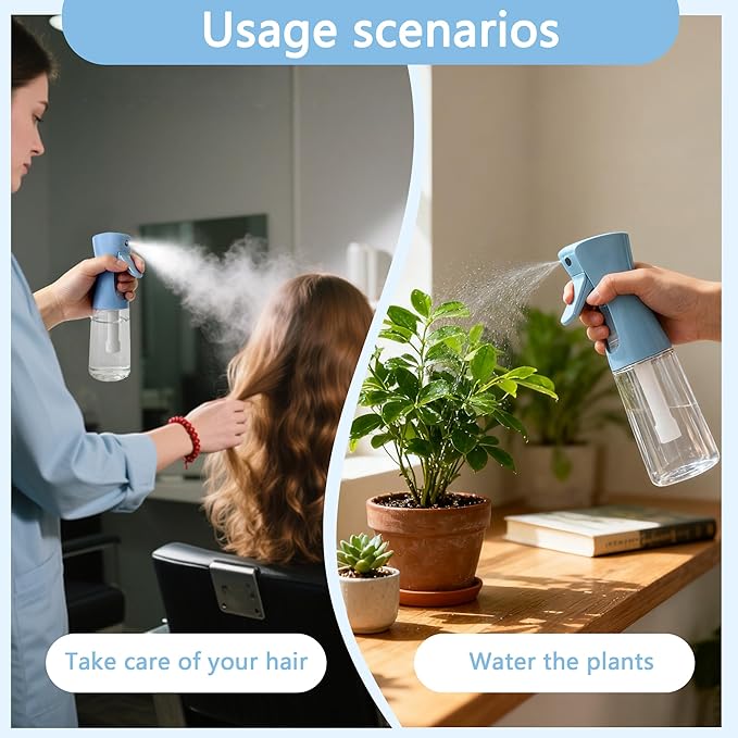 Spray Bottle for Hair Continuous Ultra Fine Mist (300ml) 360° Multi Spray Bottle for Plants, Cleaning, Skin Care Leakproof & Durable 2 Pack