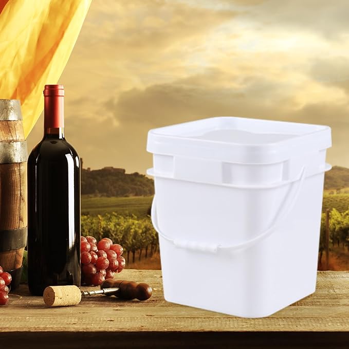 3 Gallon Plastic Bucket with Lid, 4-Pack Square Bucket Pail Food Grade, White