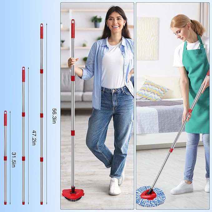 4 Pcs Spin Mop Heads Replacements & 4 Blue Mircofiber & 1 Brush & 2 Base &1 Handle Set for Ocedar Rinseclean 2-Tank System,Machine Washable Chenille Mop Replacement,Easy Cleaning for Bathroom,Kitchen