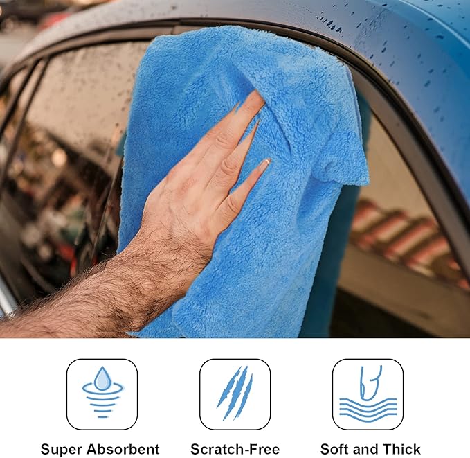 Shimeyao 30 Pcs 16 x 16 Inch Edgeless Microfiber Plush Towels for Cars Detailing Drying Wash Polishing Absorbent Cleaning Cloths, 500 GSM (16 x 16 Inch, Light Blue, 30 Pcs)