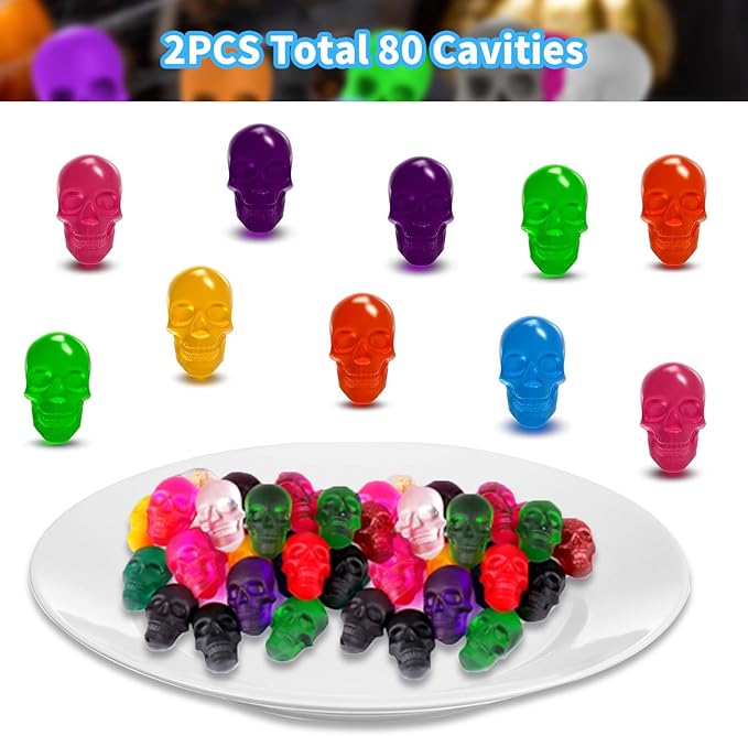 Skull Silicone Molds, 2 Pack 40 Cavities Chocolate Mold, Candy Mold with 1 Droppers,
