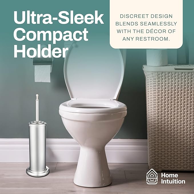 2 Pack Stainless Steel Modern Toilet Brush & Holder Set Bathroom Bowl Cleaner Brush with Caddy