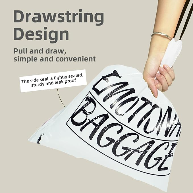 13 Gallon Trash Bags Drawstring, 50 Count Tall Kitchen Trash Bags, Sturdy Large Trash Bags, Emotional Baggage Printed Garbage Bags 13 Gallon Tall Kitchen, Tear Resistant Kitchen Garbage Bags