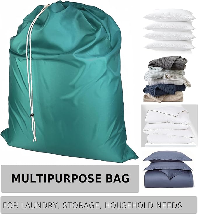 Laundry Bag with Locking Closure Drawstring – Extra Large Heavy Duty 100% Nylon, Large & Foldable Clothes Sack – Lightweight Dirty Laundry Organizer for Travel, Dorm, Gym – L 40" x H 50" (GREEN)