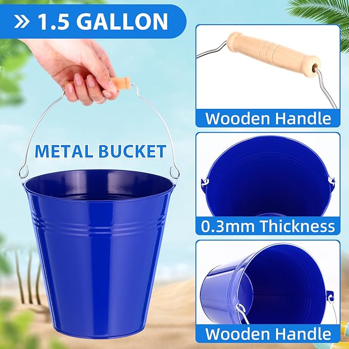 Zopeal 6 Pcs Large Metal Bucket Beer Bucket Galvanized Steel Pail with Handle for Gifts Basket Ice Candy Party(7.4 x 7.2 x 4.6 Inch,Dark Blue)
