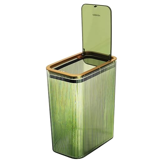 Transparent Trash Can, Bathroom Trash Cans with Lids, 2.6 Gallon Garbage Can for Bedroom, Office, Plastic Slim Waste Basket with Press Top Lid, 10L Clear Trash Bin for Home, Kitchen (Green)