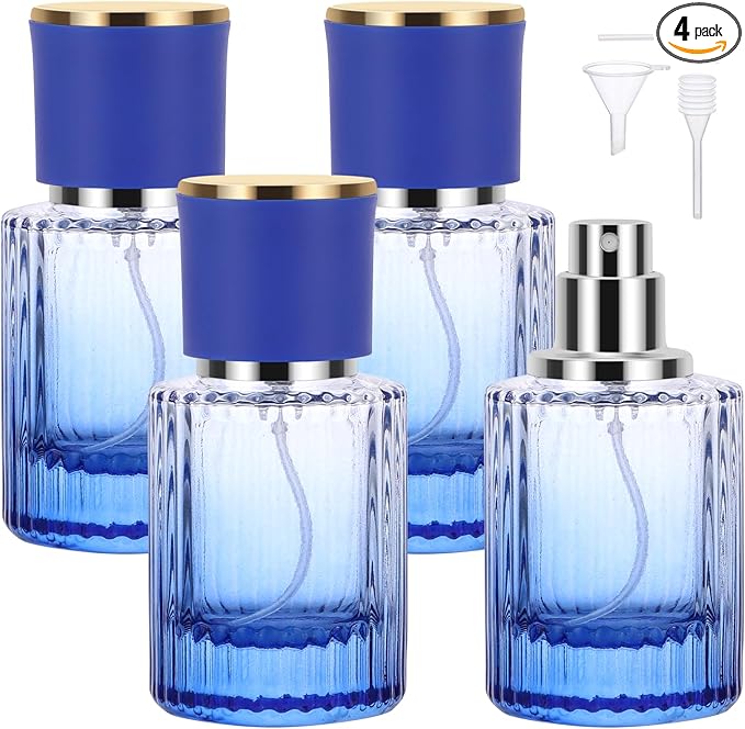 Segbeauty 1oz Glass Travel Cologne Sprayer, Blue Perfume Spray Bottles Refillable, 4pcs 30ml Empty Perfume Bottle for Women, Large Cosmetic Cologne Atomizer Spray Bottle Atomizer Sprayer for Men