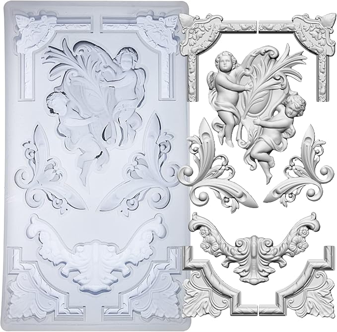 Art Mold for Polyclay Air Dry Clay Plaster, Border Frame with Cupids
