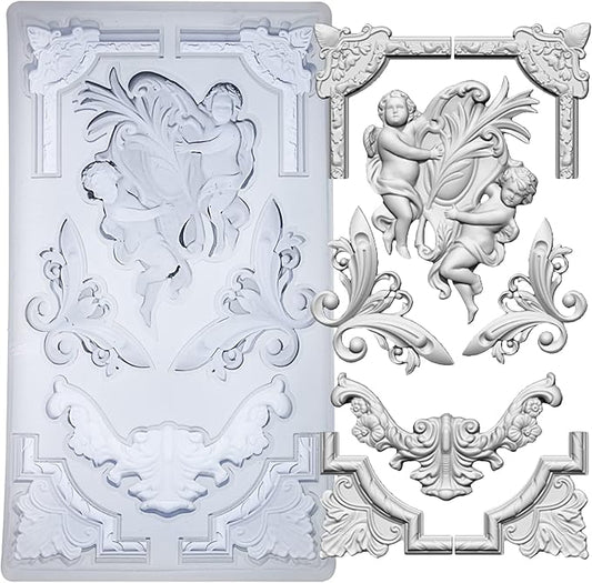Art Mold for Polyclay Air Dry Clay Plaster, Border Frame with Cupids