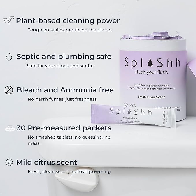 SplaShh 5 in 1 Toilet Bowl Cleaner, 30 Powder Packets, No Harsh Chemicals, Replaces Toilet Sprays, Toilet Pods, Toilet Tablets, Toilet Bowl Cleaner