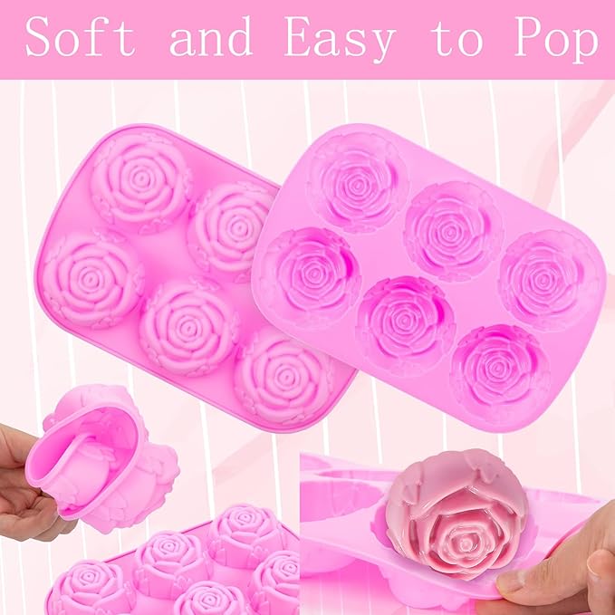 Rose Flower Soap Mold, 2 Pack Rose Ice Cube Mold, Rose Silicone Molds for Soap,Making Bath Bomb (Rose Flower)