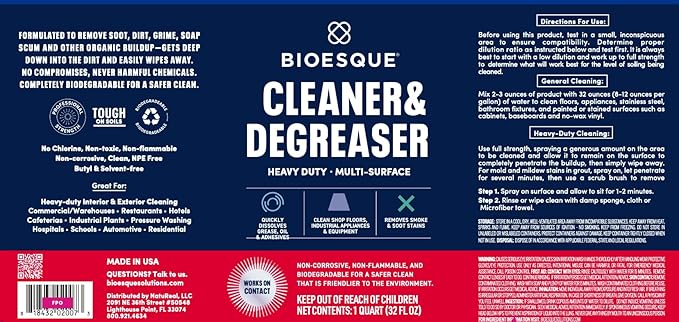 Bioesque Heavy Duty Multi-Surface Cleaner & Degreaser Concentrated Professional Formula, 32 Fl Oz (Pack of 1)