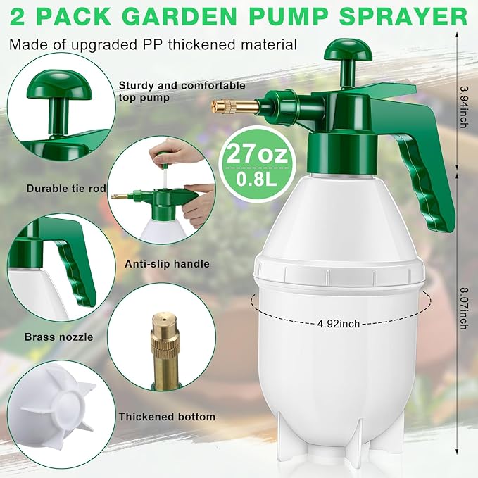 2 Pcs 27 oz Handheld Pump Spray Bottle Garden Spray Bottles Lawn Pressure Hand Pump Sprayer with Adjustable Nozzle for Chemicals Watering Weeds Garden and Car Detailing & Washing (Green)