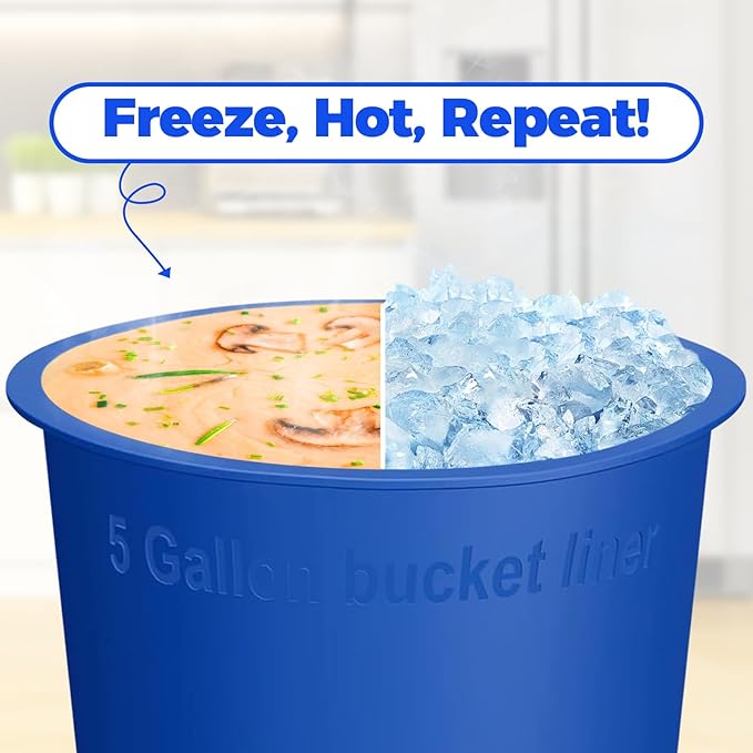 5 Gallon Bucket Liner with Lid- Food Grade Reusable Silicone Bucket Liner for Concrete Mix and Mud (Blue, 5 Gallon with Lid)