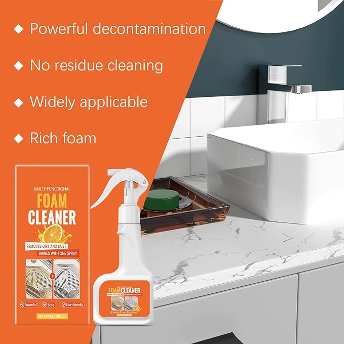 Multi Functional Foam Cleaner, 3.38 Fl Oz Multipurpose Foam Cleaner Spray, Kitchen Heavy Duty Cleaner Spray, No Rinse Foaming Formula Cleaning Tools for Stoves, Pots, Countertops and Appliances