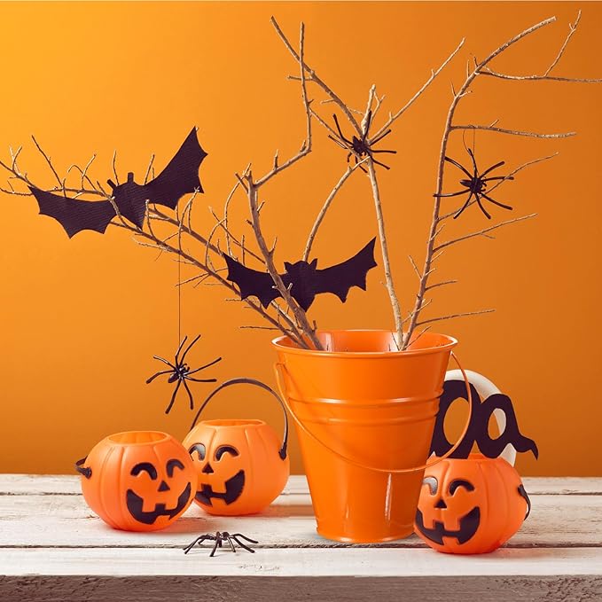 Sadnyy 12 Pack Metal Buckets with Handle, Galvanized Bucket 4.5 x 5 Inch Basket Bucket Party Supplies, Crafts for Christmas Halloween Candy Bars Vase Crafts(Horror Color)